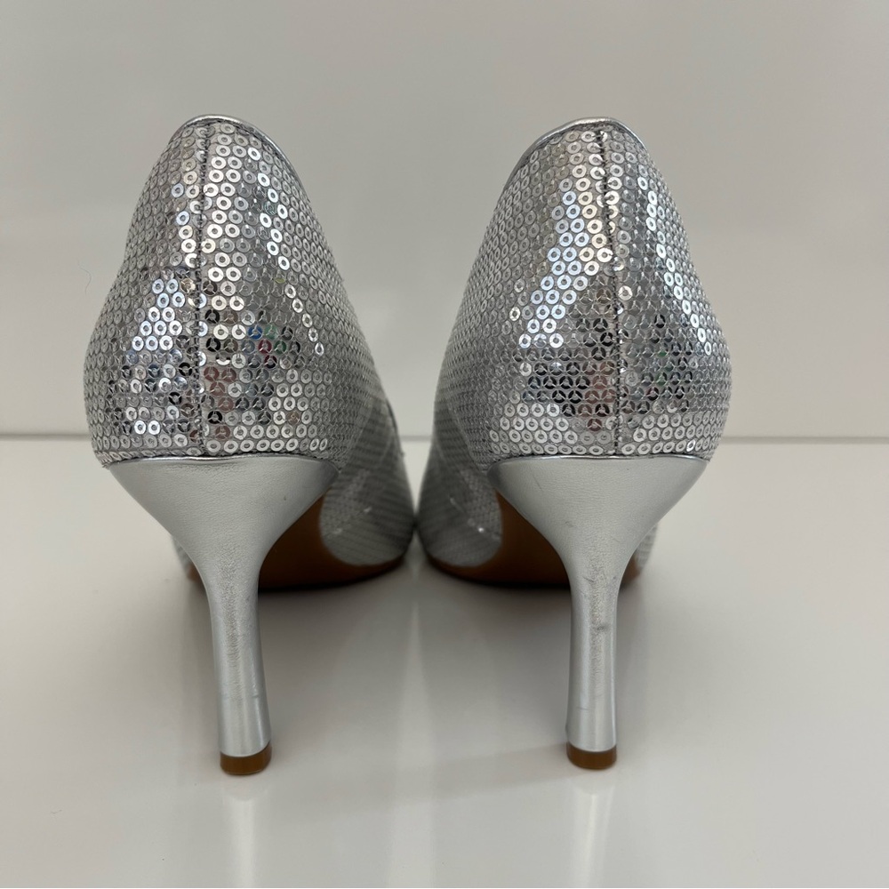 NORDSTROM Paige Pointed Toe Sequin Pump In Silver NEW - Picture 10 of 13